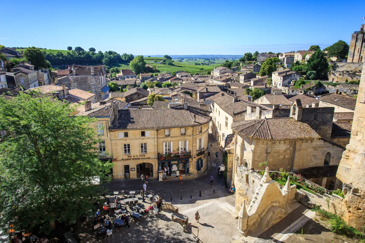 a sunny square in the town of Saint-Émilion